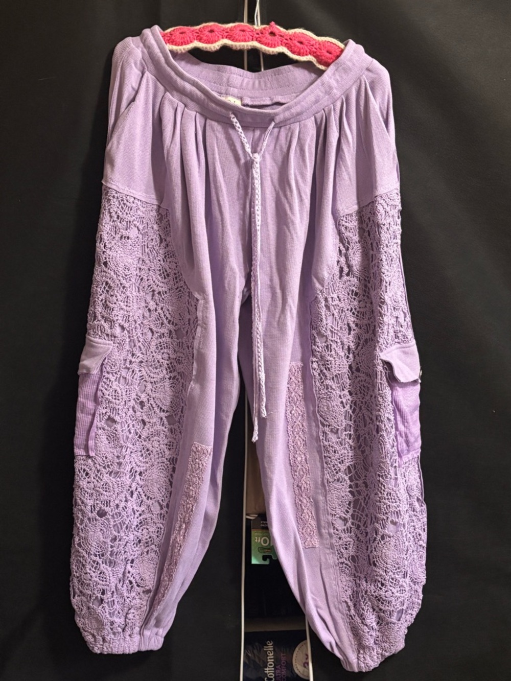 POL Lavender Crochet Panel Harem Joggers Pants